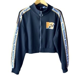 SOLD - MTV Black Cropped Zip Up Sweatshirt Jacket Women’s Size L